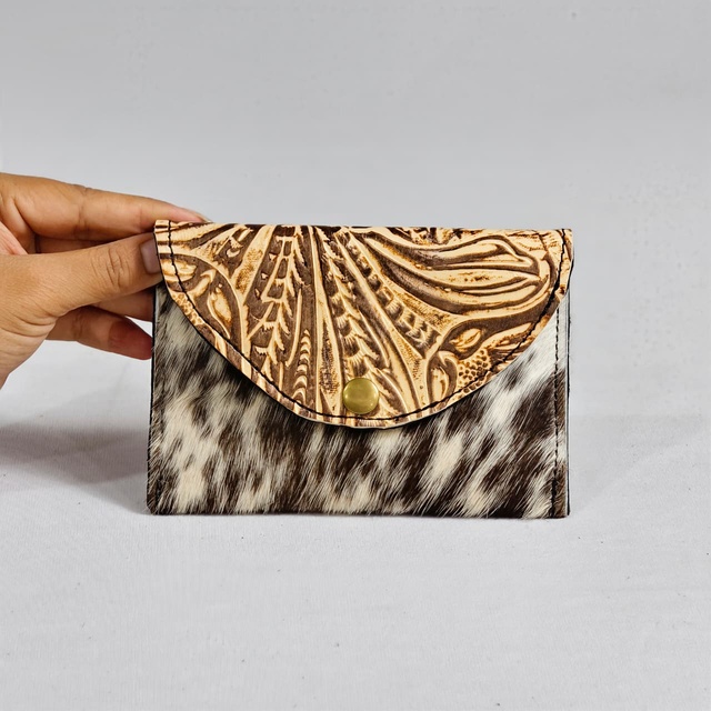 New Arrival Hand Toolered Anti-Theft Short Genuine Leather Wallet Clutch Phone Case Stylish Cowhide Leather Women Multi-Function