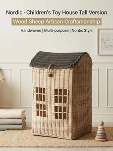 Luxury Style Eco-Friendly Rattan Storage Basket Lid Woven Laundry Hamper Natural Toy Organizer Farmhouse Home Decor 50x40x30cm - Product Image 5