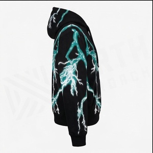Sweat à capuche oversize pour homme North Approach, imprimé éclairs noirs, style streetwear, coupe classique, poche avant, tricoté - Product Image 3