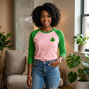 T-shirt Raglan Alpha Kappa Alpha Sorority pour femme, décontracté, rose et vert contrastant, à manches longues, avec écusson brodé, style color block - Product Image 5