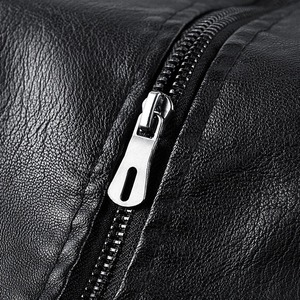 Veste en cuir pour homme, style moto, col rabattu, fermeture éclair, couleur noire unie, doublure en satin, style automne, haute qualité - Product Image 6