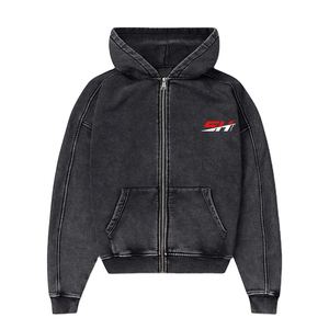 Sudadera con capucha para hombre de peso pesado, con lavado ácido y efecto vintage, con cremallera completa, de algodón premium, personalizable con logotipo, parte superior de chándal. - Product Image 1