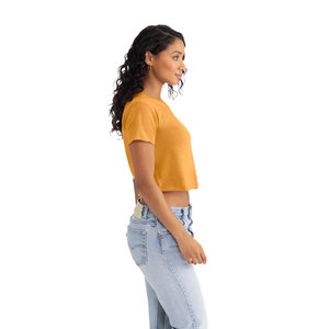 T-shirt court ajusté pour femme, couleur unie jaune moutarde, manches courtes, col rond, impression à la demande, haut personnalisé avec marque - Product Image 2