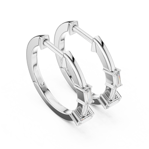 Exclusivo Juego de Aretes de Aro de Lujo Chapados en Rodio, Oro Blanco de 18 Quilates, Diamantes Baguette Cultivados en Laboratorio, Certificados por IGI, para Uso Diario, Glamorosos - Product Image 1