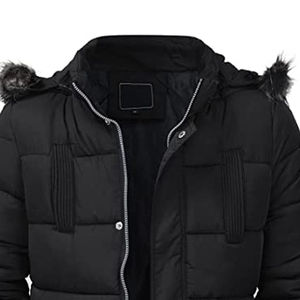 <b>Men's</b> Long <b>Hooded</b> Jacket Solid Color Winter <b>Coat</b> With <b>Fur</b> Trim Zipper Closure And Pockets Casual Windproof Thick Outerwear - Product Image 6