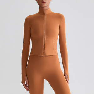 Women Solid Color Long Sleeve Mock Neck <b>Zipper</b> Crop <b>Top</b> Seamless Yoga <b>Top</b> Full Sleeve Skinny Fit Sportwear Fitness Jacket For Wo - Product Image 5