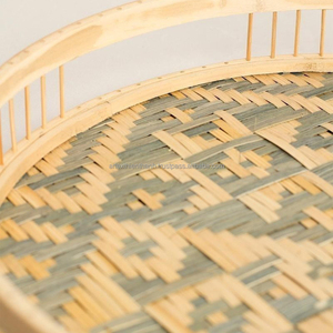 Bandeja de mimbre redonda para servir comida, organizador decorativo de frutas y verduras de fábrica, bandeja tejida de bambú para servir alimentos - Product Image 3