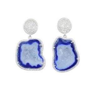 Pendientes de Plata de Ley 925 con Geoda Azul y Circonitas Cúbicas Incrustadas - Product Image 1