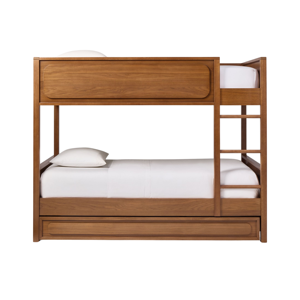 Modern Solid Teak <b>Wood</b> <b>Bunk</b> <b>Bed</b> With Trundle <b>Bed</b> Wooden Triple Sleeper <b>Bed</b> Frame Bedroom Furniture - Product Image 1