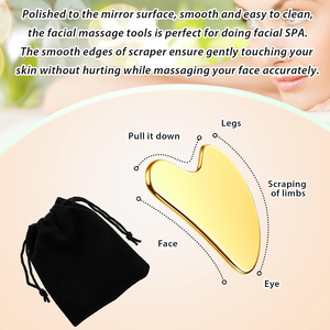 Outil de massage Gua Sha en laiton Kansa, pierre de grattage ayurvédique traditionnelle pour le visage, le cou, les yeux et le corps, fait à la main - Product Image 2