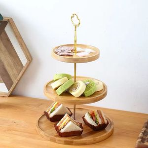 Elegante Soporte de Dos Niveles para Tartas con Platos de Acabado de Madera para Fiestas en Casa y Exhibición de Eventos - Product Image 1