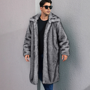 Manteau long en fausse fourrure noire pour homme, longueur genou, duveteux, pour l'hiver, col rabattu, veste chaude - Product Image 5