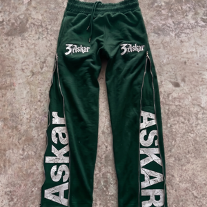 Askar Men's Green Sweatpants Elastic Waist Zipper Side Letter Crack Print Casual Breathable Lightweight Polyester Summer Style - Product Image 1