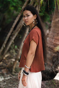 Chemisier en coton gaze pour femme, super doux, léger, style bohème, haut d'été respirant, coupe ample, prix usine - Product Image 2