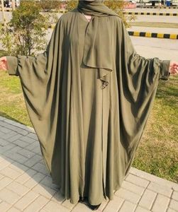 Abaya de Diseño Turco en Tendencia para Mujer, Chifón, Lino, Satén, Largo hasta el Tobillo, Mangas Extra Largas, Cuello Holgado, Color Sólido, Transpirable - Product Image 1