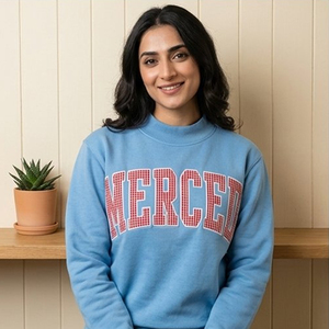 Merced Women's Pink Crew Neck <b>Sweatshirt</b> Oversized <b>Retro</b> Greek Life Apparel | Custom Embroidered Chapter Mockneck Fleece - Product Image 4