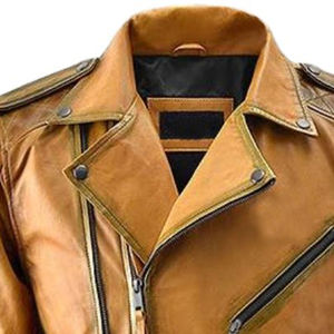 Men's Genuine <b>Leather</b> Moto <b>Jacket</b> Turn-down Collar Zipper Closure Autumn Style Regular Fit Solid Color Biker <b>Jacket</b> - Product Image 4