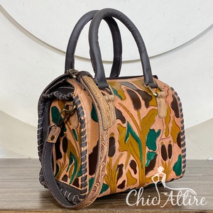 Fashion Western Cowhide Genuine Leather Weekender Overnight <b>Bag</b> Unisex Hand <b>Tooled</b> Leather Travel <b>Tote</b> Duffel <b>Bags</b> for Unisex - Product Image 1
