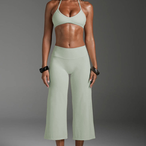 Ensemble de yoga 2 pièces personnalisé pour femme : Soutien-gorge de sport à col halter et pantalon de jogging taille haute à jambes larges – Tenue de fitness 2026 - Product Image 6