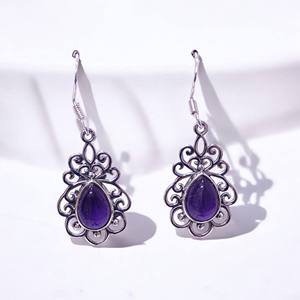 Pendientes de plata con gemas naturales variadas al por mayor, pendientes de plata estampada 925 y joyería de plata de diseño magnífico - Product Image 2