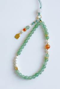 Eco-Friendly Green Jade Bead Phone Strap Pearl Orange Stone Charm Alloy <b>Keychain</b> Handmade Classic Modern Design Lightweight - Product Image 4