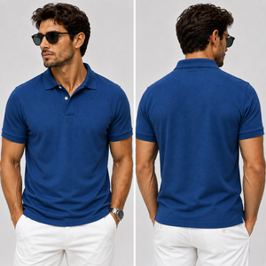 Polo de manga corta para hombre, color verde oscuro, tejido de algodón, informal, de color sólido, diseño transpirable, corte regular. - Product Image 6
