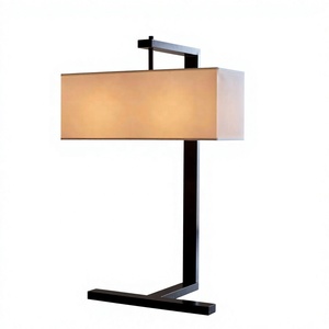 Modern Rectangle Fabric Floor Standing Table Lamp E26/E27 Off-White Warm Glow AC LED Bedside Reading <b>Light</b> for Bedroom Hotel Use - Product Image 1