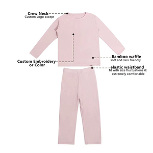 Ropa Infantil de Marca Privada Personalizada de Fábrica, Pijama de Bambú Suave con Textura Waffle en Azul y Amarillo, Conjunto de Ropa para Bebé - Product Image 2