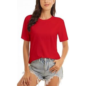 Camiseta de Manga Corta con Cuello Redondo para Mujer, Color Amarillo Sólido, Estilo Casual Holgado, Primavera Verano, Tejido de Algodón Jersey - Product Image 2