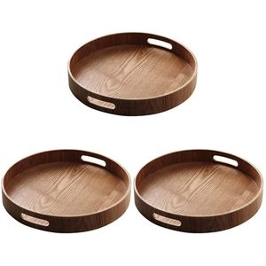 Bandeja Redonda Clásica de Madera y Resina, Duradera, para Servir Comida, Té, Café, Desayuno, Bocadillos, para Bodas y Eventos - Product Image 4