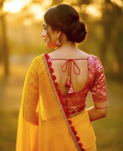 Sari indio de georgette liso para uso diario - Product Image 1