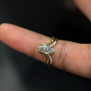 Bague en or 14 carats avec diamant cultivé en laboratoire, 2,00 carats, coupe Marquise, bagues de fiançailles pour femmes, bijoux fins, vente en gros - Product Image 3