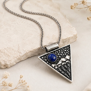 Artisan Brass Lapis Lazuli Triangle Pendant Handmade Gold/Silver Plated Unisex Gothic Boho Statement Jewelry Wholesale - Product Image 5