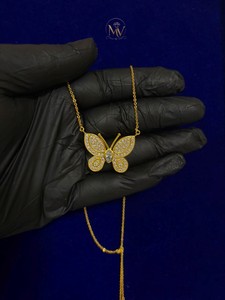 Collier Pendentif Papillon en Or VVS1 avec Moissanite Véritable Pavée et Centre Marquise, Chaîne en Or 18K, Bijoux Personnalisés Tendance pour Femmes - Product Image 1