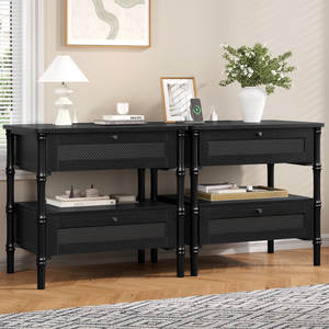 Table de chevet élégante en rotin DreamCraft avec 2 tiroirs de rangement et pieds stylés, fabriquée au Vietnam - Product Image 4