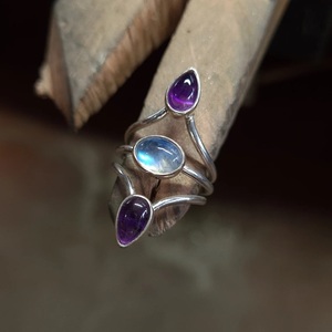 Purple <b>Amethyst</b> & Moonstone 925 Sterling <b>Silver</b> <b>Ring</b> for Her Natural Gemstone Jewelry Elegant Vintage Style <b>Ring</b> - Product Image 5