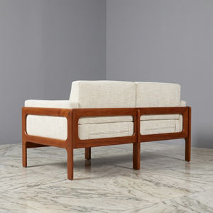 Canapé moderne pour salon, avec structure en bois de teck, causeuse rembourrée en tissu, pour appartement, commande en conteneur en gros - Product Image 3