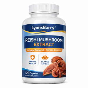 Capsules d'extrait de champignon Reishi, soutien immunitaire, équilibre du stress, complément alimentaire, fournisseur OEM GMP pour l'exportation - Product Image 1