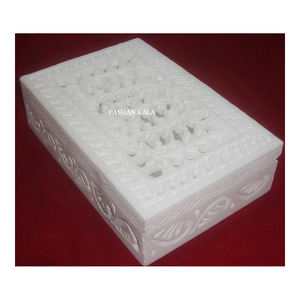 Boîte à bijoux en pierre de savon naturelle sculptée à la main de qualité supérieure indienne pour la décoration de mariage, la décoration de la maison et les cadeaux Meilleur acheteur - Product Image 2