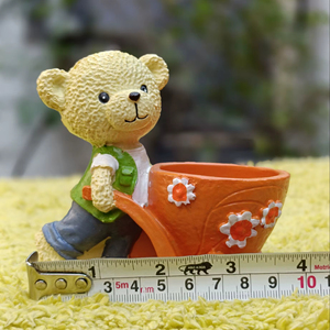 Modern Home & Garden Small Size Polyresin Planter Cute Teddy with Basket Handmade Eco-Friendly Indoor Office Desk Flower Pots - Product Image 4