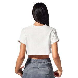 T-shirt court sportif respirant à col rond personnalisé pour femme, 100 % coton, impression DTG, coupe ajustée, OEM - Product Image 2