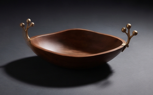 Plateau en bois asymétrique artisanal avec poignées en métal en forme de branche, en bois de manguier teinté noyer - Product Image 2