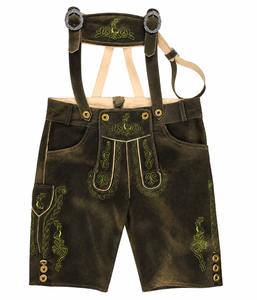Lederhosen traditionnels allemands pour hommes, taille mi-haute, bretelles brodées, style bavarois, short en laine fait main, uni et respirant - Product Image 1