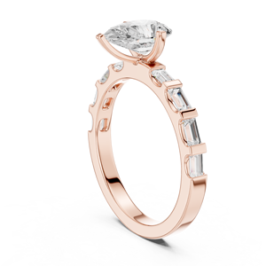 Bague de fiançailles en or rose avec diamant taille poire pour femme, bague de mariage ou d'anniversaire avec bande baguette - Product Image 3
