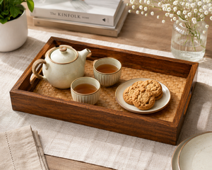 Plateau de service rectangulaire en bambou fait main avec poignées - Product Image 6