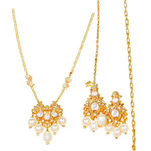 Juego de Joyería de Lujo en Tono Dorado con Circonitas y Perlas, Aretes Colgantes para Boda - Product Image 2