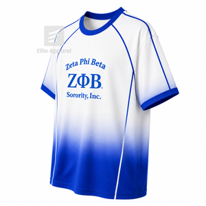 Custom Zeta Phi Beta Sorority Football Jersey <b>Short</b> <b>Sleeve</b> Logo Front Blue <b>White</b> Gradient Color Breathable <b>Women's</b> Polyester - Product Image 2