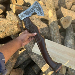 Handmade Industrial High Carbon Steel Tomahawk Hatchet Multi-Purpose <b>Camping</b> Outdoor Survival <b>Axe</b> Rose Wood Handle Leather 1.5kg - Product Image 6