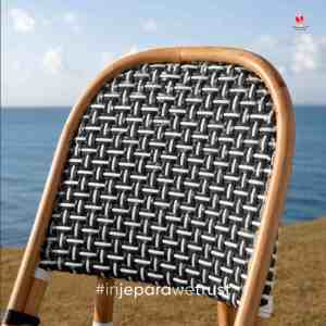 Durable Strong Checkered Pattern PE Wicker Rattan <b>Bistro</b> Chair Aluminum Bamboo Look Modern Waterproof Restaurant Dining Villa - Product Image 2