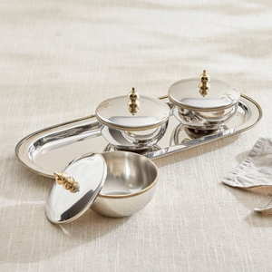 Ensemble de 3 bols de service en métal au design feuille de style mid-century pour la maison, les hôtels, les fêtes, les fruits secs, les dattes, les noix, centre de table - Product Image 6